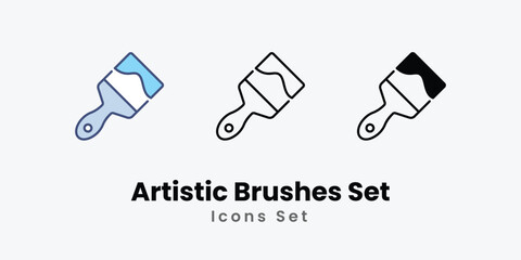 Artistic Brushes Set icons vector set stock illustration.