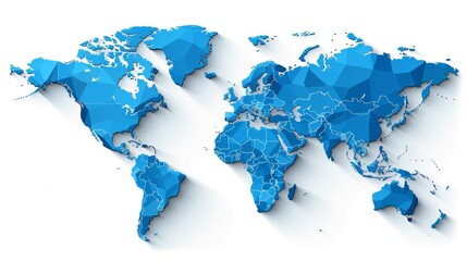 Blue world map with white outlines of country borders on a white background