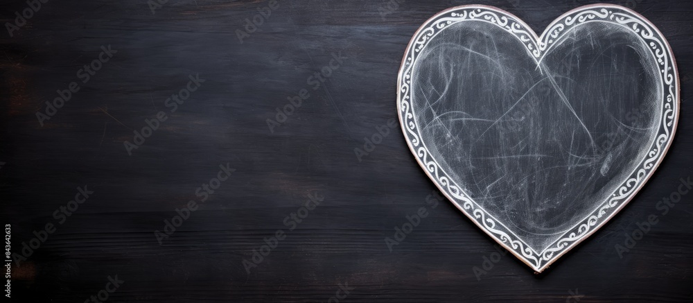 Poster a heart shaped image drawn on a blackboard with white chalk providing an empty area for text or imag