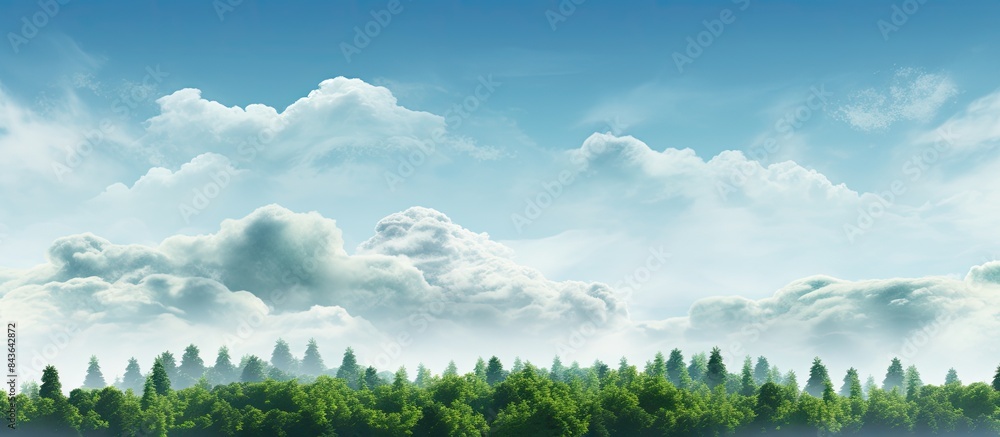 Aufkleber a scenic view of green trees at the bottom with a textured cloud formation against a blue sky serves