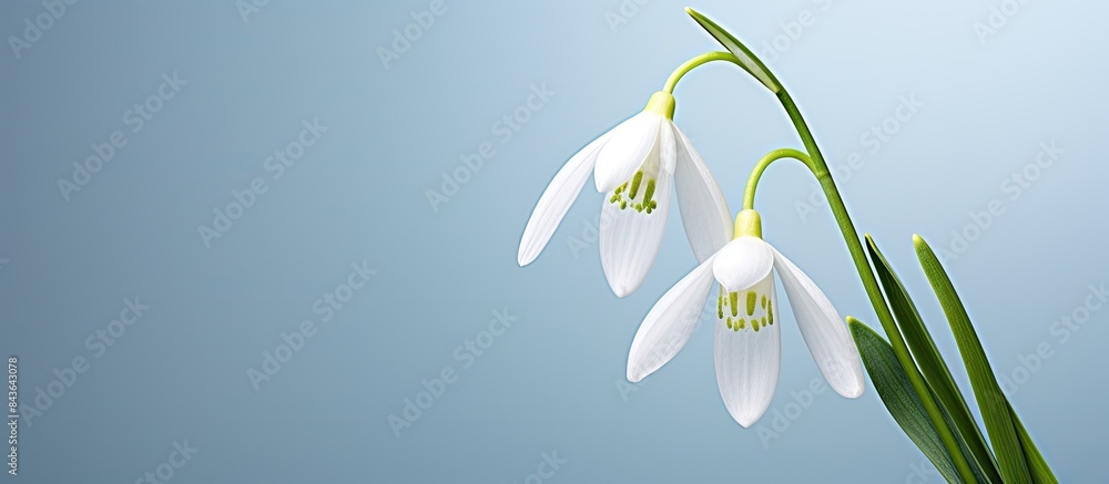 Poster a close up of a white snowdrop flower with copy space available in the image