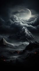 Moon over the mountain astronomy nature night.