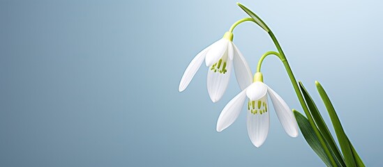 Fototapeta premium A close up of a white snowdrop flower with copy space available in the image