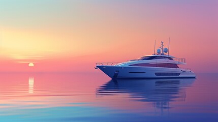 Obraz premium Luxury yacht in sea water at sunset with colorful sky.