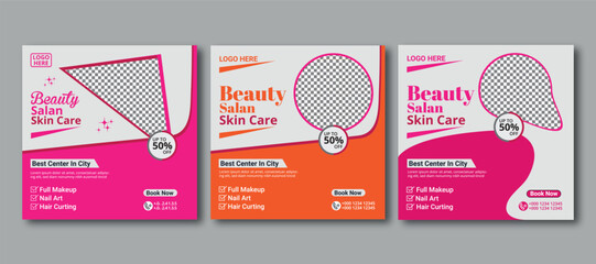 Social media cosmetic design.beauty and spa  instagram post set flat design EPS 10