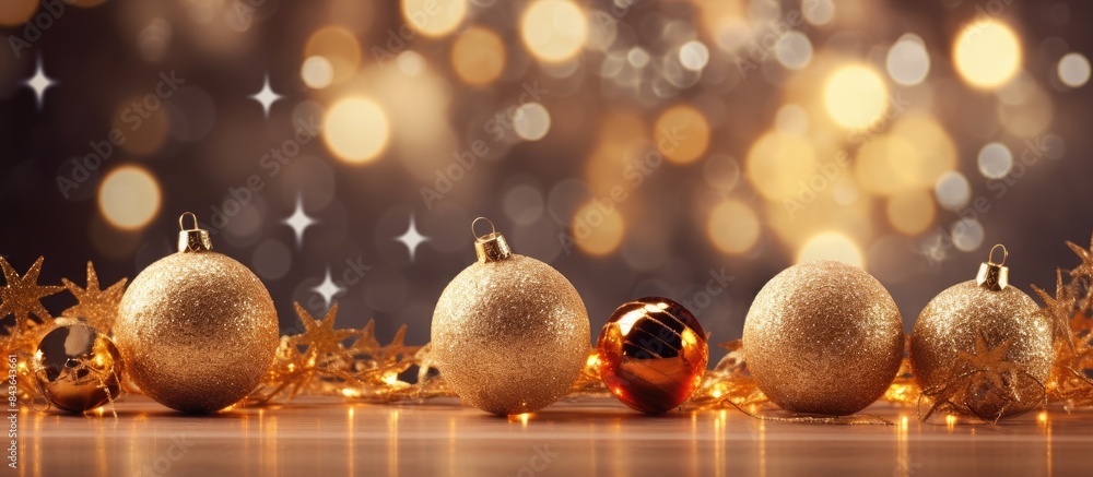 Poster a festive display of christmas tree decorations against a backdrop of twinkling lights in an image w