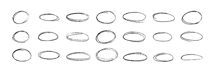 Doodle Round Strokes with Corner Pencil on white background. Vector illustration black brushes rounded chalk frames Differently velekhed. Back to school. Frame for textbox.