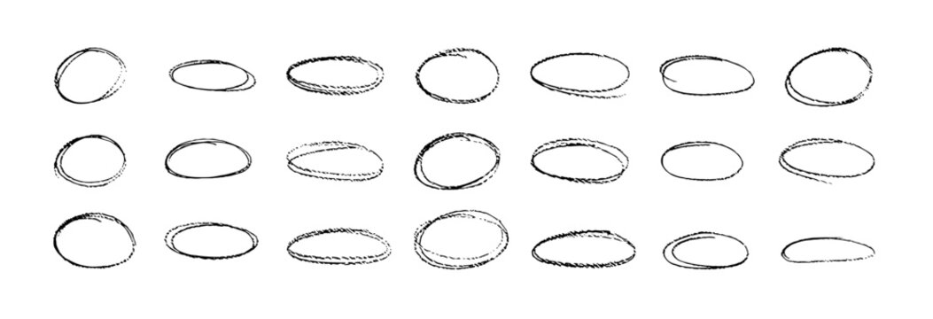 Doodle Round Strokes with Corner Pencil on white background. Vector illustration black brushes rounded chalk frames Differently velekhed. Back to school. Frame for textbox.