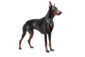 The Loyal Doberman Pinscher With Sleek Black Coat on transparent background. PNG