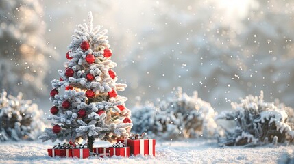 Elegant Christmas Tree with Red and Silver Gifts