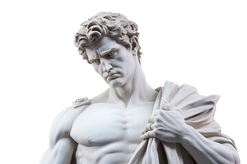 Obraz premium Greek sculpture holding money statue art white background.