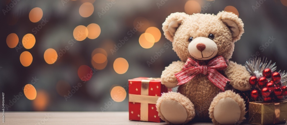 Aufkleber a festive arrangement with a plush toy bear and various decorations capturing the essence of christm