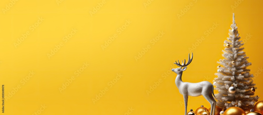 Aufkleber a festive and minimal christmas and new year party concept with a silver deer stars fir tree and con