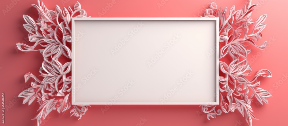 Poster a color background featuring a mockup of a blank frame adorned with decor creating a visually appeal