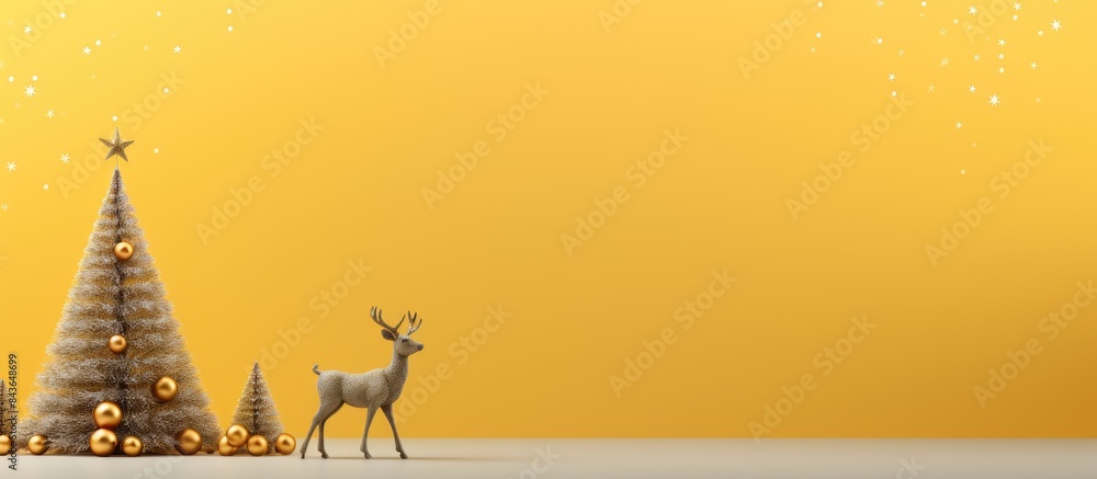 Aufkleber a festive and minimal christmas and new year party concept with a silver deer stars fir tree and con