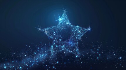 A star is lit up in the sky with a blue background. The star is surrounded by a lot of stars, creating a sparkling effect. The blue background and the star's brightness create a sense of wonder