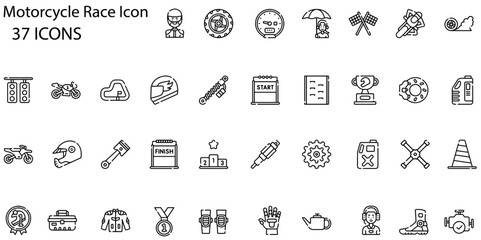 Set of motorcycle race icons. Line art style icons bundle. vector illustration
