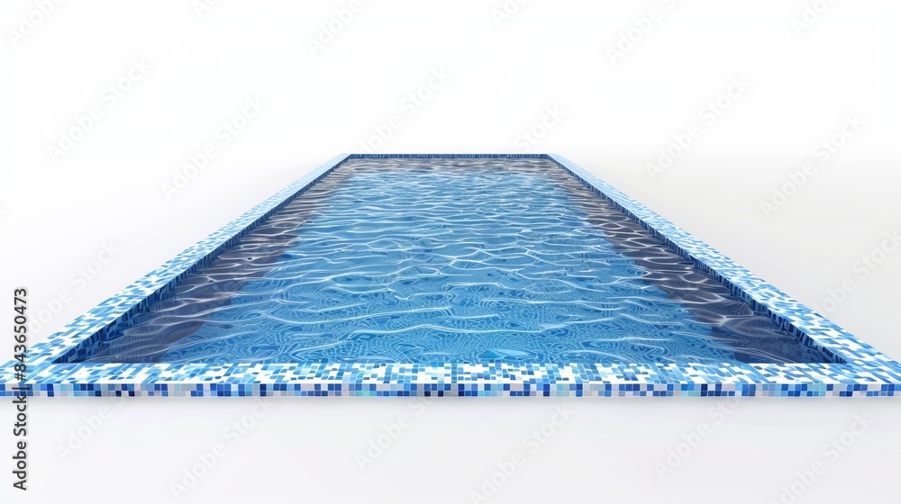 Poster an isolated illustration showcases a rectangular swimming pool with blue water featuring a mosaic pa