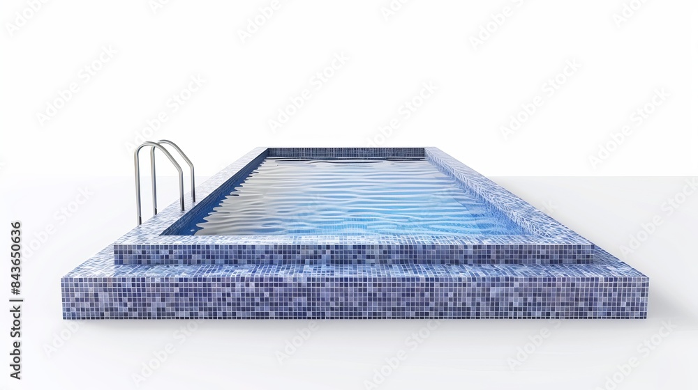 Poster an isolated illustration showcases a rectangular swimming pool with blue water featuring a mosaic pa