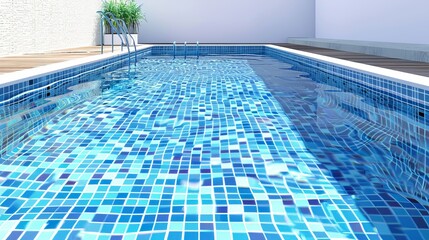 Obraz premium An isolated illustration showcases a rectangular swimming pool with blue water featuring a mosaic pattern at the bottom rendered in 3D