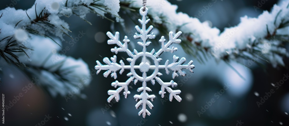 Poster a snowflake shaped christmas ornament adorned the branches of the tree leaving enough space for the 