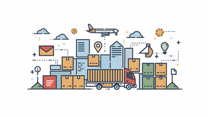 3D Flat Icon Logistic Symbol with Copy Space for Project Planning: Aesthetic Artistic Rendering for Goal Setting and Supply Chain Management