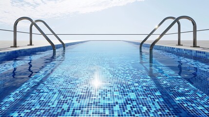 Obraz premium An isolated illustration showcases a rectangular swimming pool with blue water featuring a mosaic pattern at the bottom rendered in 3D