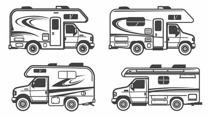 Line drawing of RV truck over white background.