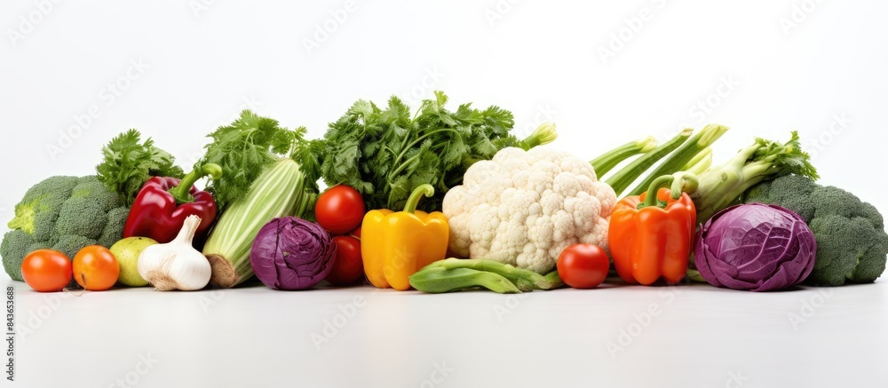 Aufkleber a pile of assorted fresh vegetables is shown in a copy space image set against a white background