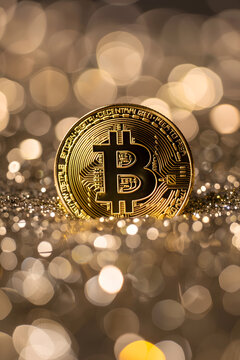 Moneda criptomoneda sobre fondo dorado oro