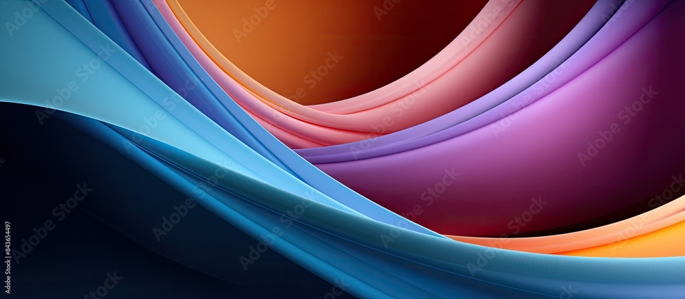 Poster graphic abstract image of colorful origami pattern made of curved sheets of paper. copy space available