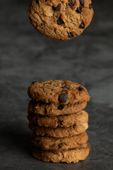 Freshly baked chocolate chip cookies.