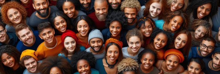 Overhead View of Multicultural Group Celebrating Unity