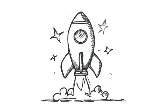 Rocket doodle drawing sketch.
