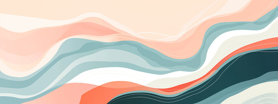 abstract illustration with summer vibes and wavy beach style, abstract watercolor paint banner with sea waves in minimalist pastel look	