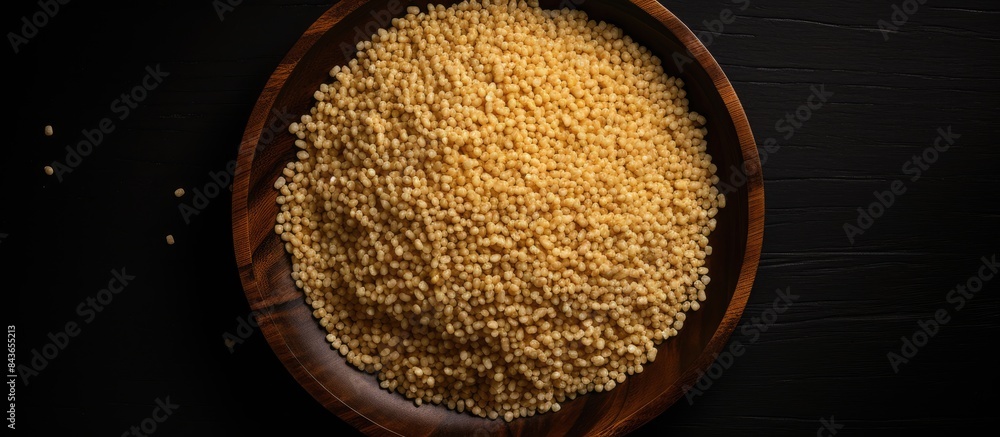Aufkleber bulgur wheat in a black plate on black background top view copy space flat lay