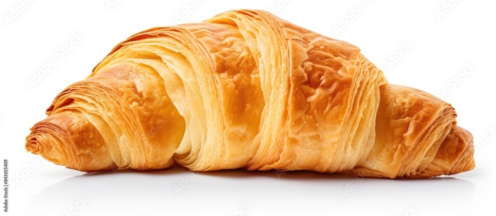 Poster Tasty butter croissant and half cuts isolated on white background Fresh enriched wheat flour croissant with clipping path and copy space