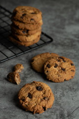 Freshly baked chocolate chip cookies.