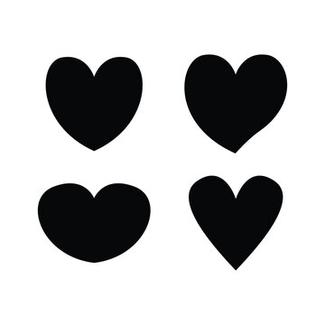 set of illustrations of love symbols in black