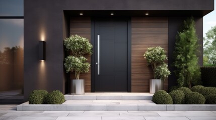 Black modern new house front door house building entrance