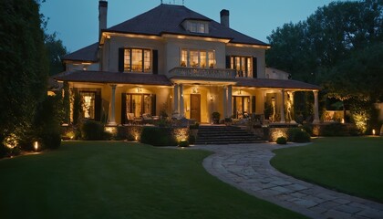 Large luxurious villa at sunset ,Large luxury house with garden ,Beautiful Newly Built Luxury Home Exterior ,f modern cozy house with garage and pool for sale or rent with beautiful landscaping