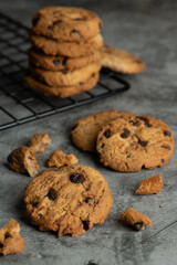 Freshly baked chocolate chip cookies.