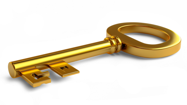 Isolated vintage key on transparent background
