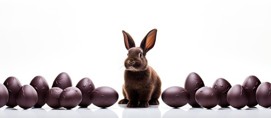 Chocolate Easter eggs and bunny isolated on white background. copy space available