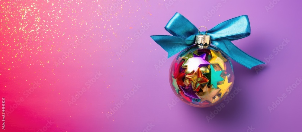 Poster Top down view of a Christmas toy placed on a colorful background providing ample space for copy or any other image