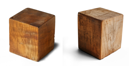 Lonely wooden block forming an abstract geometric shape, transparent background