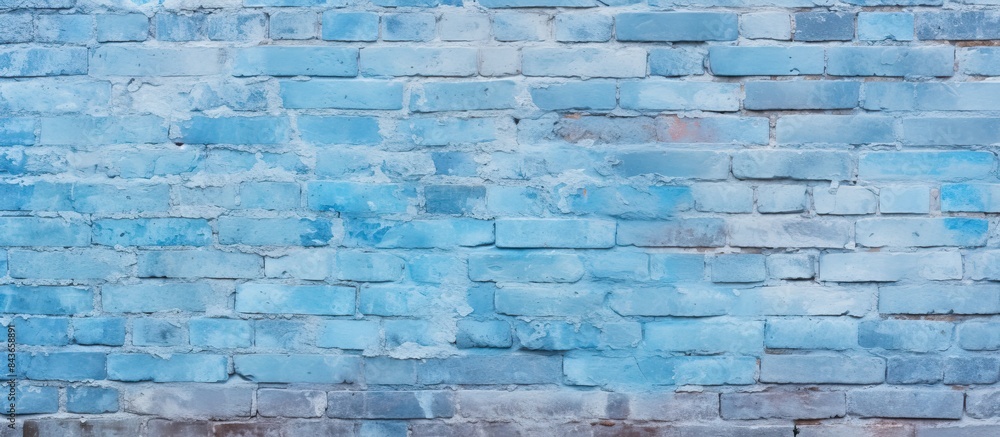 Aufkleber the light blue textured old brick wall serves as a patterned background in the copy space image