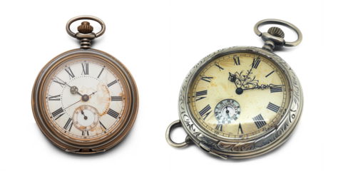 Individual antique pocket watch, on transparent background