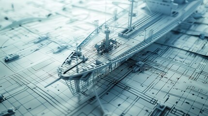 Precision in Shipbuilding: Intricate Details of Blueprints in Natural Light