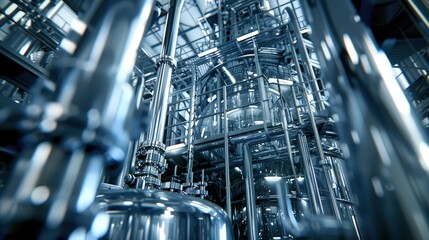Precision in Action: Detailed Views of Chemical Reactors and Vats in the Industrial Setting